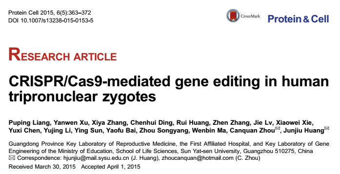 CRISPR/Cas9-mediated gene editing in human tripronuclear zygotes